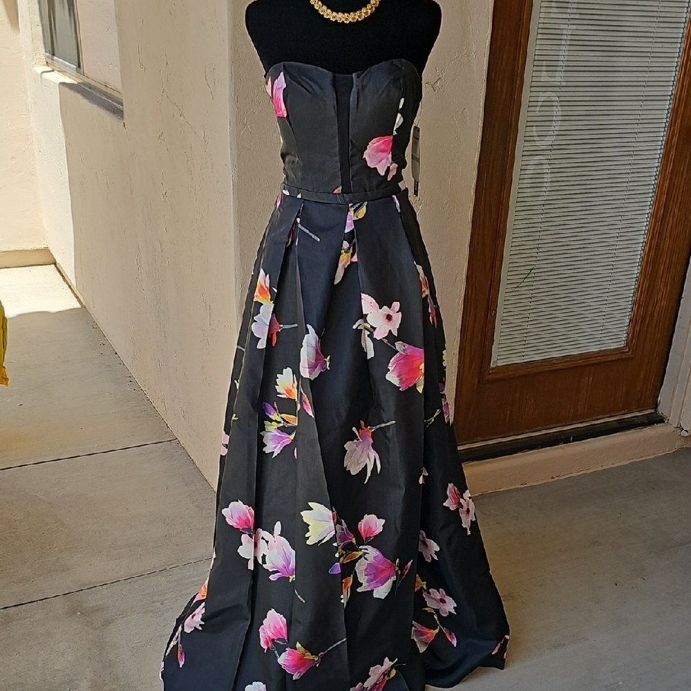 Sequin Hearts Blue Strapless Gown for Prom
